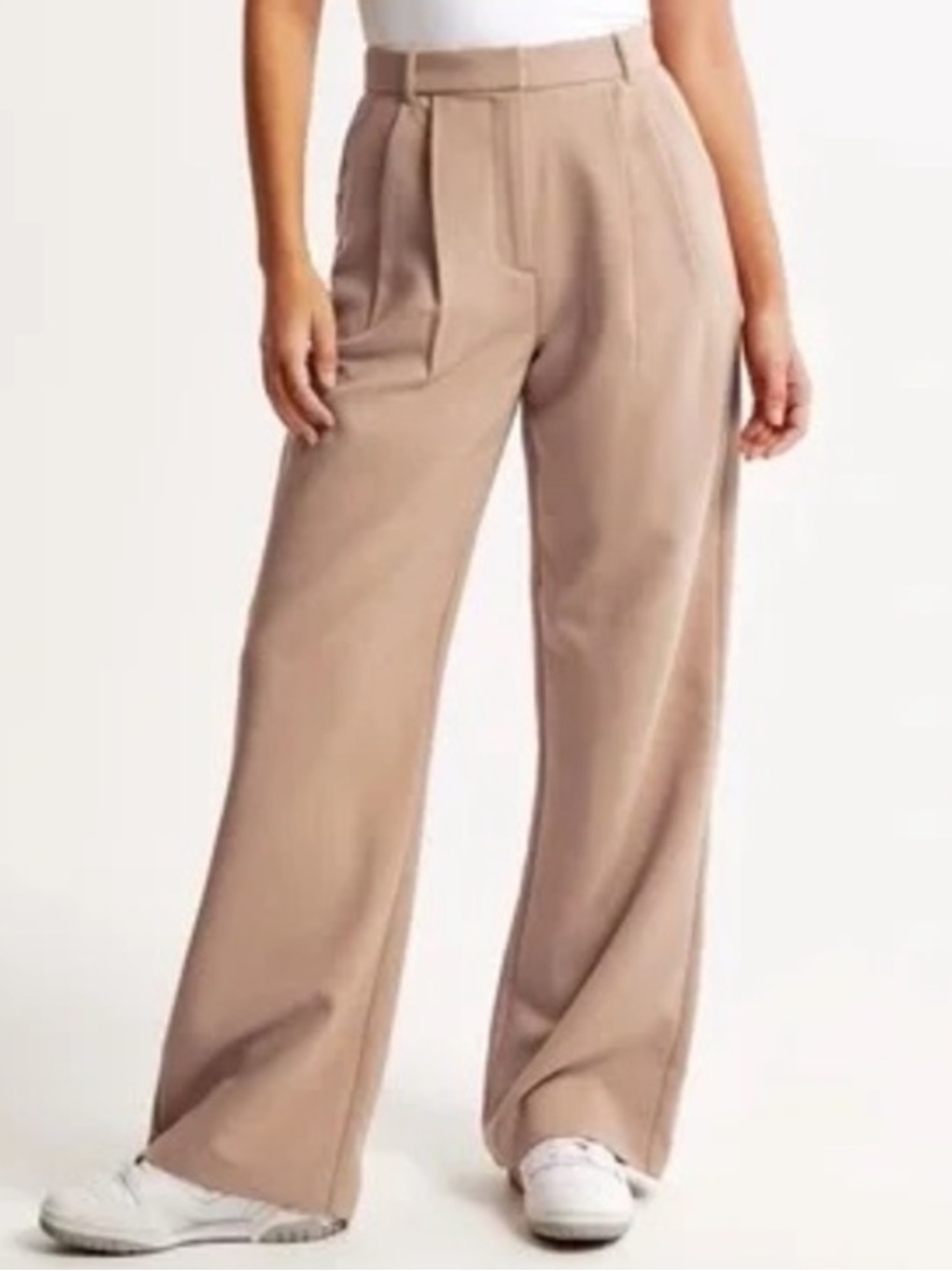 Abercrombie & Fitch Sloan Tailored Wide Leg Pleated High Rise Dress Pants Tan 30 - Picture 1 of 13